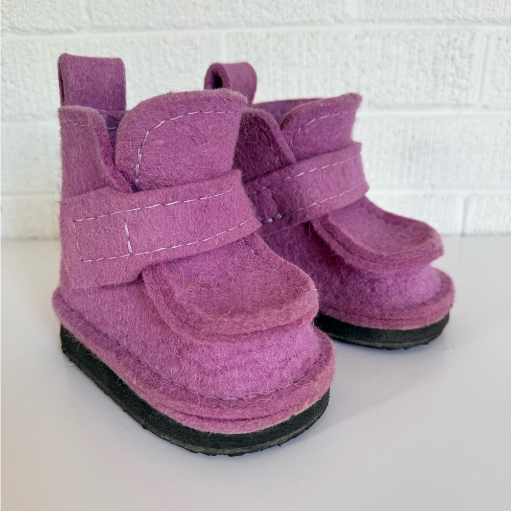 Plum Wool Made in Russia Kids Boots with Velcro Closure